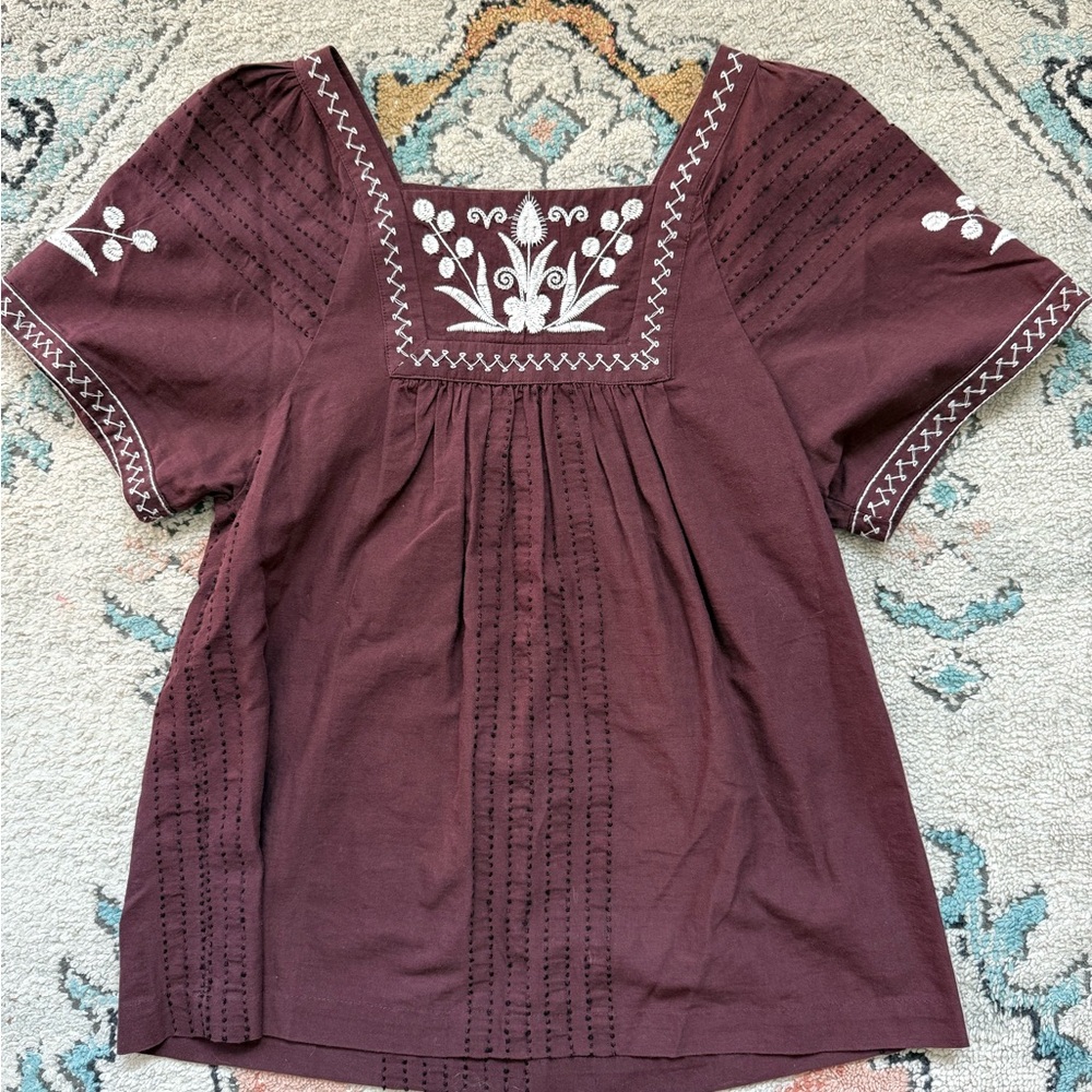 Madewell Embroidered Blouse size Small - Rich Burgundy